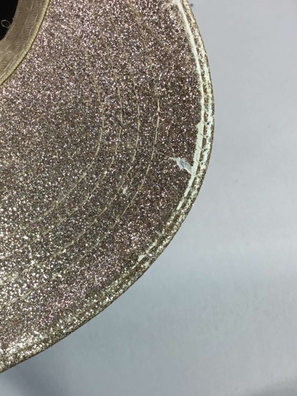 Upcycled LV Patch Distressed Trucker Hat CC Ponytail Cap Bling Gold Sparkle Mesh - Picture 10 of 13